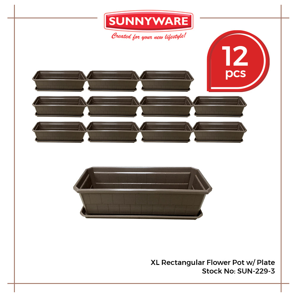 12pcs XL Rectangular Flower Pot with Plate [Sunnyware 229-3] | Plasticware | Gardenware |Flower Pots