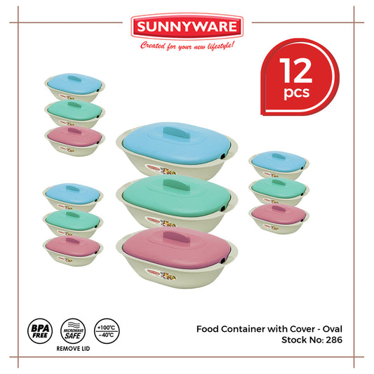 12pcs Food Container with Cover - Oval [Sunnyware 286] | Plasticware | Kitchenware | Food Storage