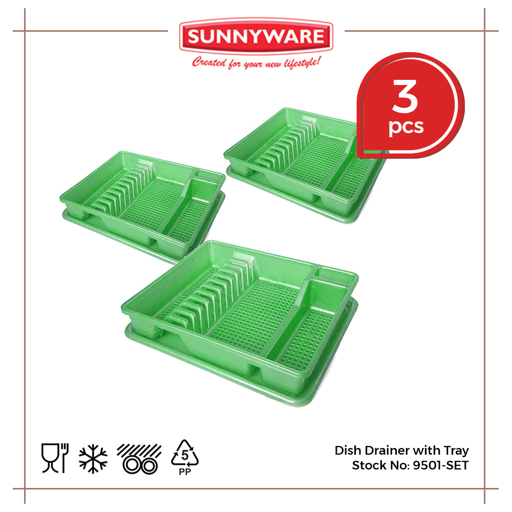 3pcs Dish Drainer with Tray [Sunnyware 9501-SET] | Plasticware | Kitchenware | Dish Organizer| Plate