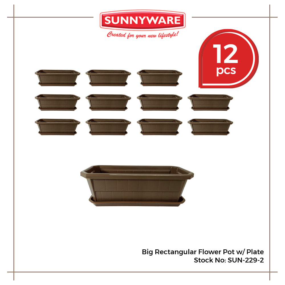 12pcs Big Rectangular Flower Pot with Plate [Sunnyware 229-2] | Plasticware | Gardenware|Flower Pots