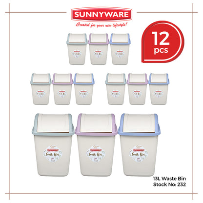 12pcs 13L Waste/Trash Bin [Sunnyware 232] | Plasticware | Householdware | Waste Bin | Garbage Bin