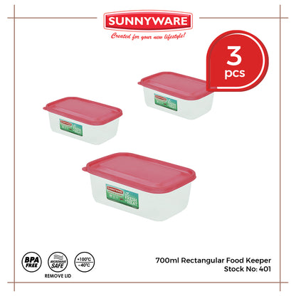 3pcs 700ml Rectangular Food Keeper [Sunnyware 401] |Plasticware | Food Storage and Keeper | BPA Free