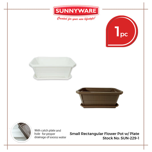 1pc Sunnyware 229-1 Small Rectangular Flower Pot w/ Plate