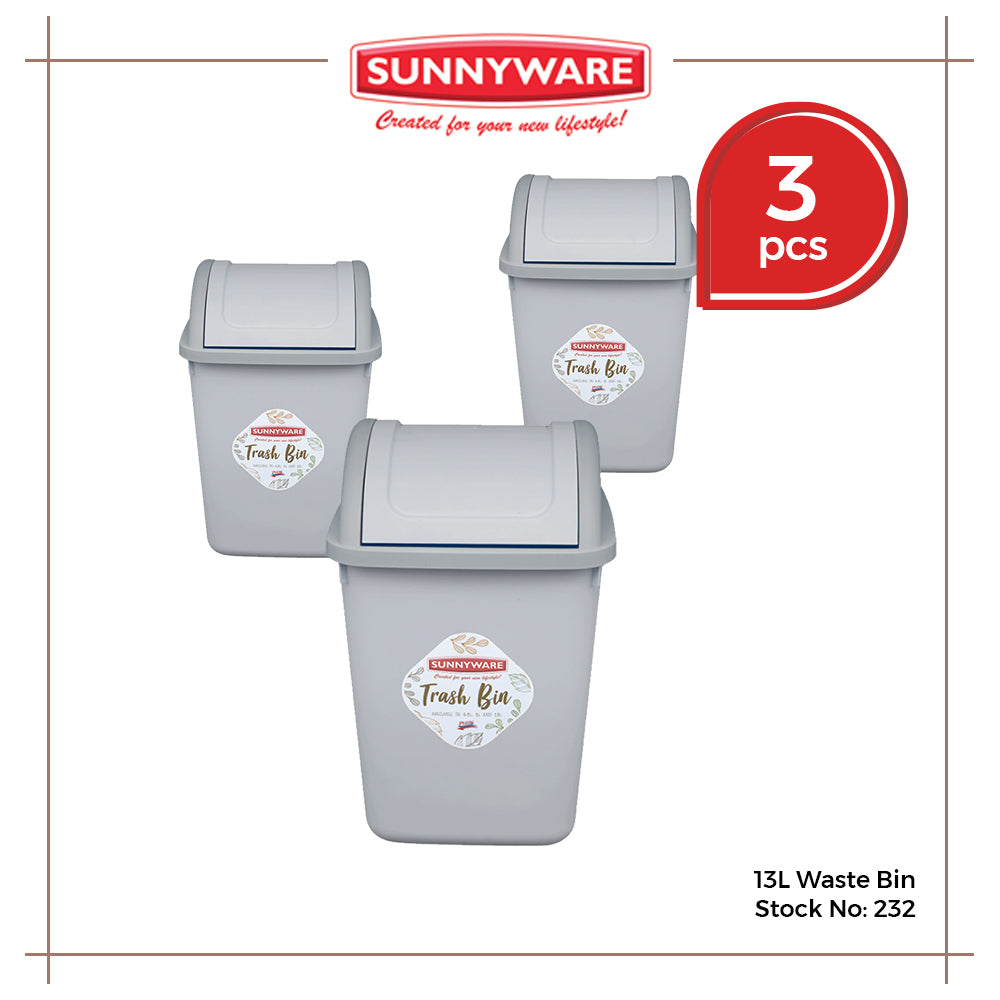 3pcs 13L Waste/Trash Bin [Sunnyware 232] | Plasticware | Householdware | Waste Bin | Garbage Bin