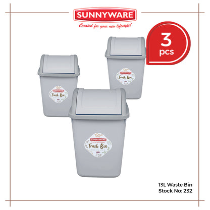 3pcs 13L Waste/Trash Bin [Sunnyware 232] | Plasticware | Householdware | Waste Bin | Garbage Bin