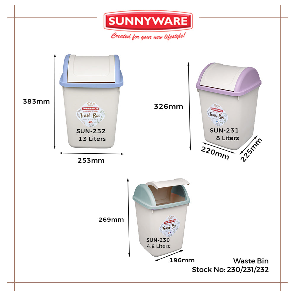 12pcs 13L Waste/Trash Bin [Sunnyware 232] | Plasticware | Householdware | Waste Bin | Garbage Bin