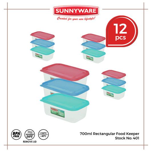 12pcs 700ml Rectangular Food Keeper [Sunnyware 401] | Plasticware | Food Storage and Keep | BPA Free