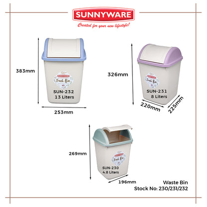 3pcs 13L Waste/Trash Bin [Sunnyware 232] | Plasticware | Householdware | Waste Bin | Garbage Bin