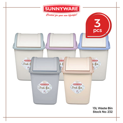 3pcs 13L Waste/Trash Bin [Sunnyware 232] | Plasticware | Householdware | Waste Bin | Garbage Bin