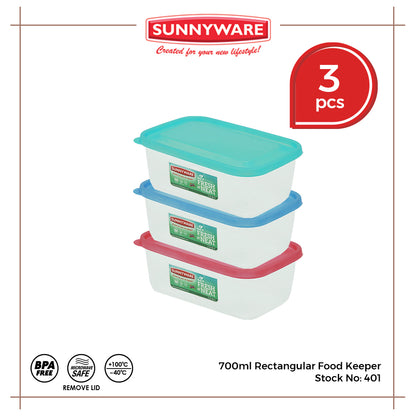 3pcs 700ml Rectangular Food Keeper [Sunnyware 401] |Plasticware | Food Storage and Keeper | BPA Free