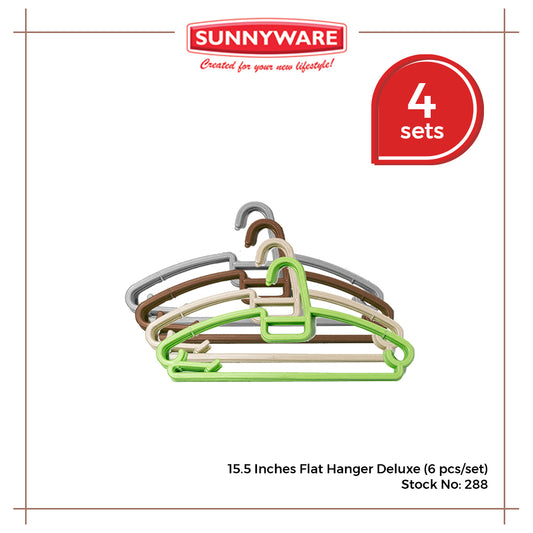 4sets 15.5 inches Flat Hanger Deluxe (6 Pcs/Set) [Sunnyware 288] | Plasticware | Laundry Tools