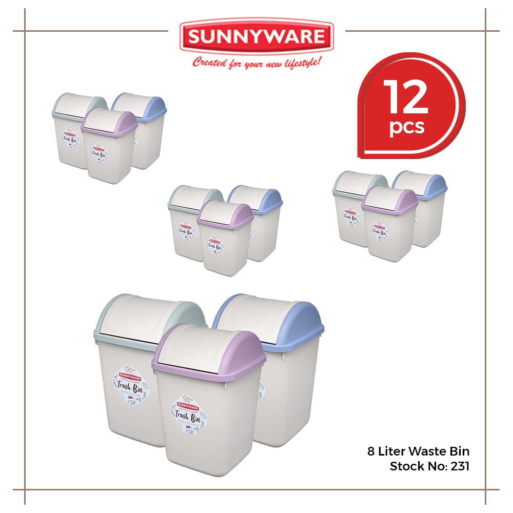 12pcs 8L Waste/Trash Bin [Sunnyware 231] | Plasticware | Householdware | Waste Bin | Garbage Bin