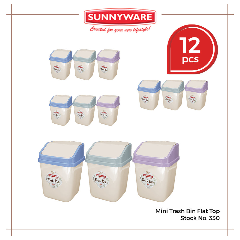 12pcs Mini Trash Bin Flat Top [Sunnyware 330] | Plasticware | Household | Garbage Bin | Small Bin