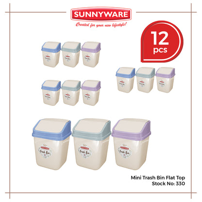 12pcs Mini Trash Bin Flat Top [Sunnyware 330] | Plasticware | Household | Garbage Bin | Small Bin