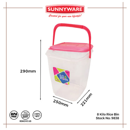 3pcs 8 Kilo Rice Bin [Sunnyware 9838] | Plasticware | Storage | Organizer | Rice Storage | with Lid