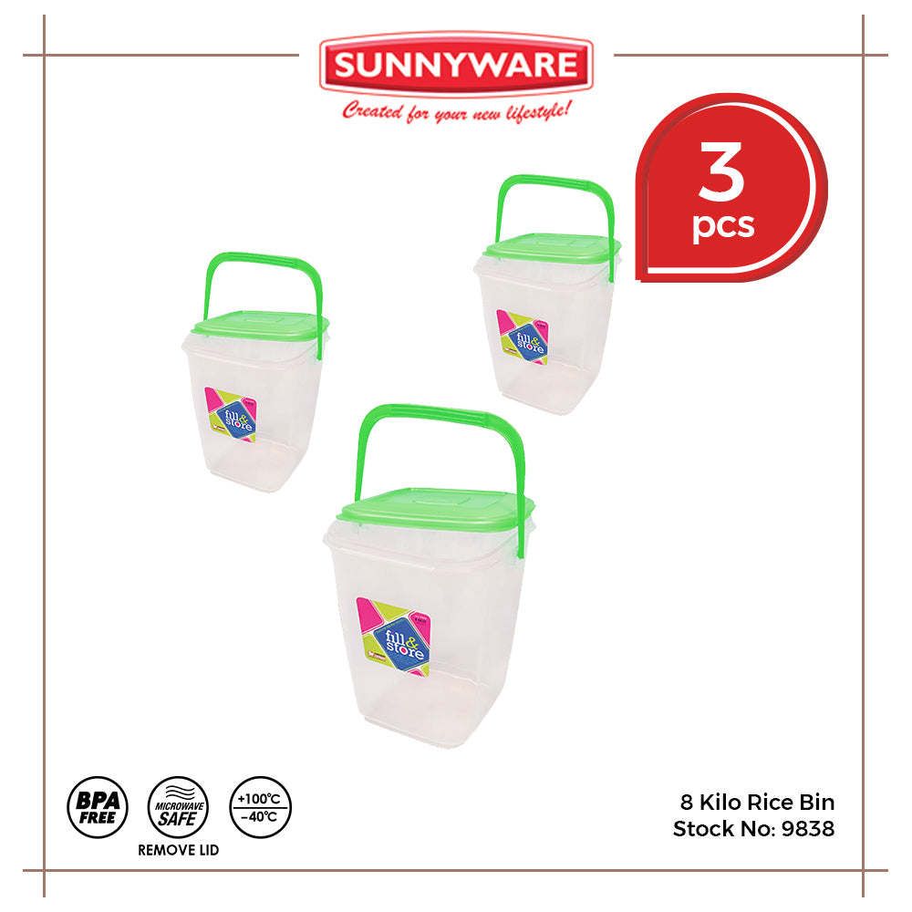 3pcs 8 Kilo Rice Bin [Sunnyware 9838] | Plasticware | Storage | Organizer | Rice Storage | with Lid