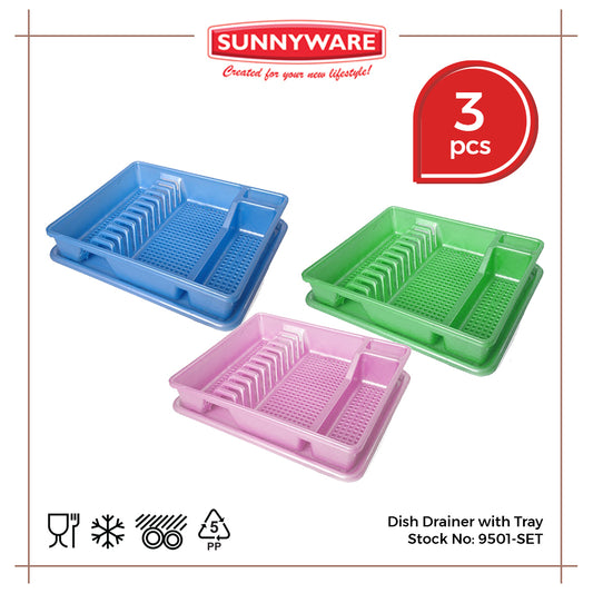 3pcs Dish Drainer with Tray [Sunnyware 9501-SET] | Plasticware | Kitchenware | Dish Organizer| Plate