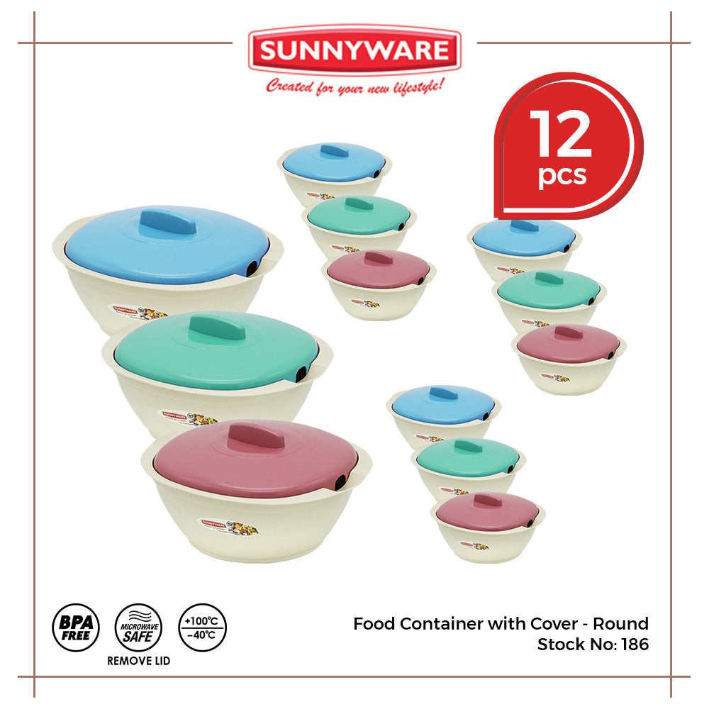 12pcs Food Container with Cover - Round [Sunnyware 186] | Plasticware | Kitchenware | Food Storage