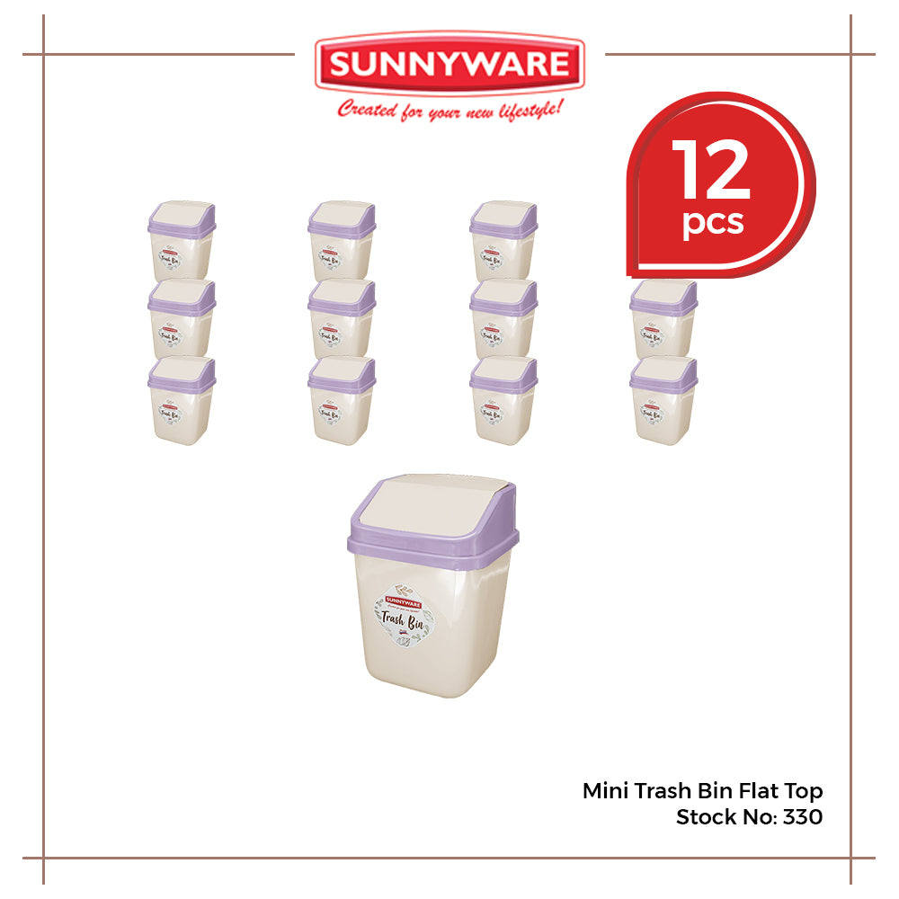 12pcs Mini Trash Bin Flat Top [Sunnyware 330] | Plasticware | Household | Garbage Bin | Small Bin