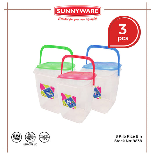 3pcs 8 Kilo Rice Bin [Sunnyware 9838] | Plasticware | Storage | Organizer | Rice Storage | with Lid