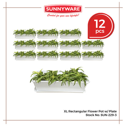 12pcs XL Rectangular Flower Pot with Plate [Sunnyware 229-3] | Plasticware | Gardenware |Flower Pots