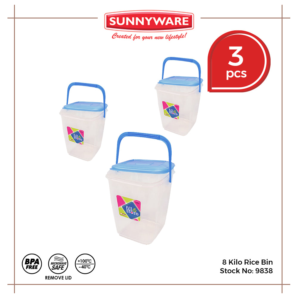 3pcs 8 Kilo Rice Bin [Sunnyware 9838] | Plasticware | Storage | Organizer | Rice Storage | with Lid