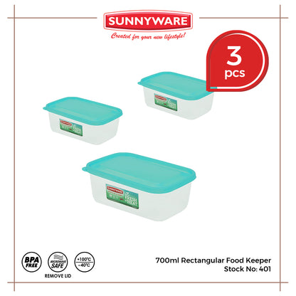 3pcs 700ml Rectangular Food Keeper [Sunnyware 401] |Plasticware | Food Storage and Keeper | BPA Free