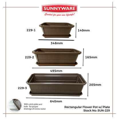 12pcs Big Rectangular Flower Pot with Plate [Sunnyware 229-2] | Plasticware | Gardenware|Flower Pots