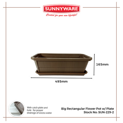 12pcs Big Rectangular Flower Pot with Plate [Sunnyware 229-2] | Plasticware | Gardenware|Flower Pots