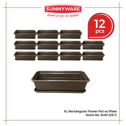 12pcs XL Rectangular Flower Pot with Plate [Sunnyware 229-3] | Plasticware | Gardenware |Flower Pots