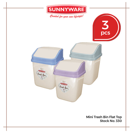 3pcs Mini Trash Bin Flat Top [Sunnyware 330] Plasticware Household Garbage Small