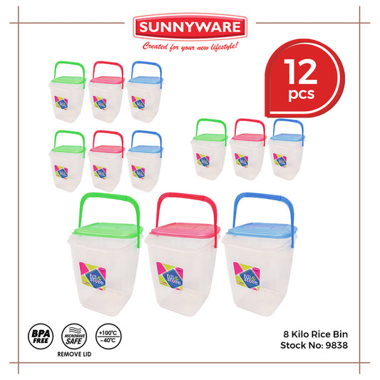 12pcs 8 Kilo Rice Bin [Sunnyware 9838] | Plasticware | Storage | Organizer | Rice Storage | with Lid