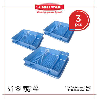 3pcs Dish Drainer with Tray [Sunnyware 9501-SET] | Plasticware | Kitchenware | Dish Organizer| Plate