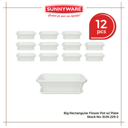 12pcs Big Rectangular Flower Pot with Plate [Sunnyware 229-2] | Plasticware | Gardenware|Flower Pots