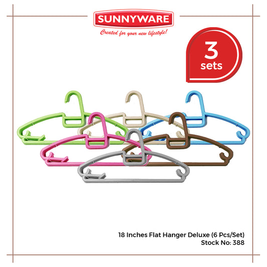 3sets 18 inches Flat Hanger Deluxe (6 Pcs/Set) [Sunnyware 388] | Plasticware | Laundry Tools|Clothes