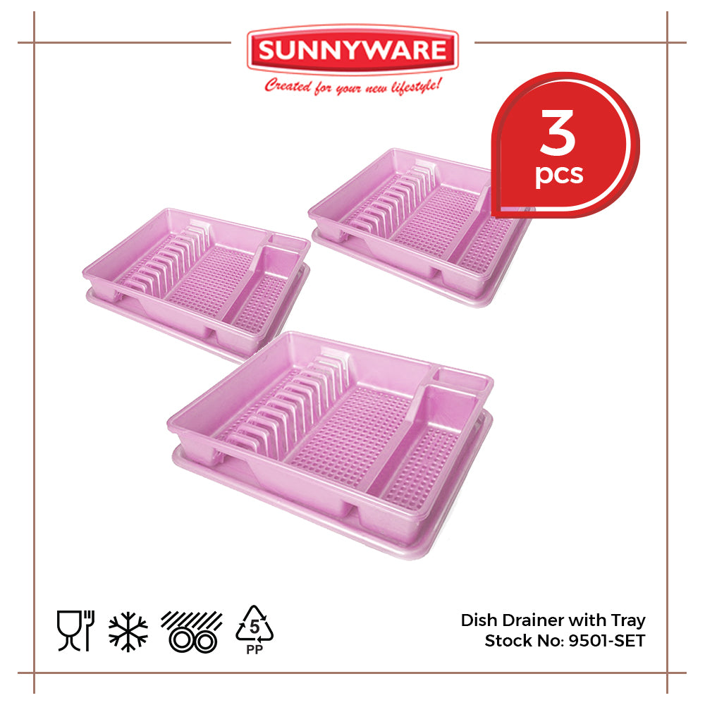 3pcs Dish Drainer with Tray [Sunnyware 9501-SET] | Plasticware | Kitchenware | Dish Organizer| Plate