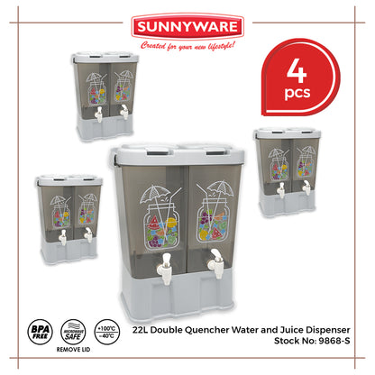 4pcs 22L Double Quencher Water and Juice Dispenser [Sunnyware 9868-S] | Plasticware | Water Storage