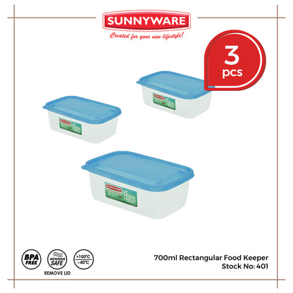 3pcs 700ml Rectangular Food Keeper [Sunnyware 401] |Plasticware | Food Storage and Keeper | BPA Free