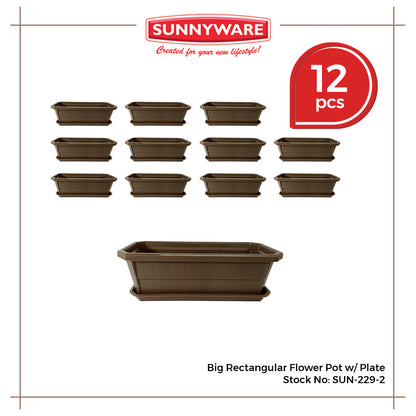 12pcs Big Rectangular Flower Pot with Plate [Sunnyware 229-2] | Plasticware | Gardenware|Flower Pots