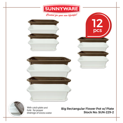 12pcs Big Rectangular Flower Pot with Plate [Sunnyware 229-2] | Plasticware | Gardenware|Flower Pots