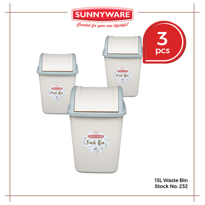 3pcs 13L Waste/Trash Bin [Sunnyware 232] | Plasticware | Householdware | Waste Bin | Garbage Bin