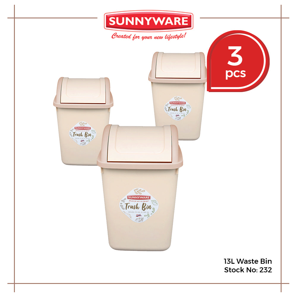 3pcs 13L Waste/Trash Bin [Sunnyware 232] | Plasticware | Householdware | Waste Bin | Garbage Bin