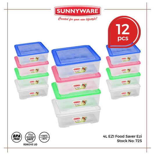 12pcs 4L EZI Food Saver Keeper Storage Container [Sunnyware 725] Microwavable House Plastic Ware