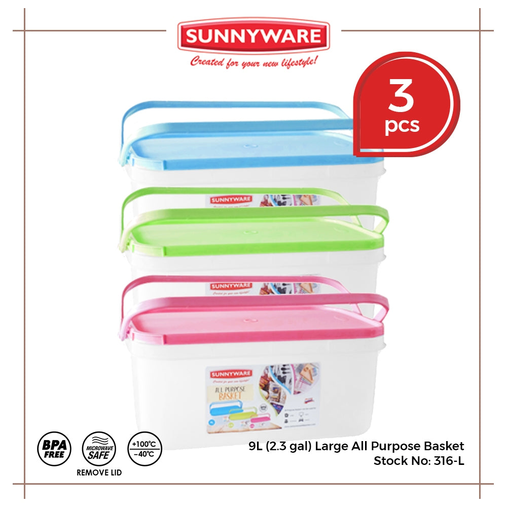 3pcs 9L (2.3 Gal) Large All Purpose Basket [Sunnyware 316-L] | Plasticware | Kitchenware | Basket