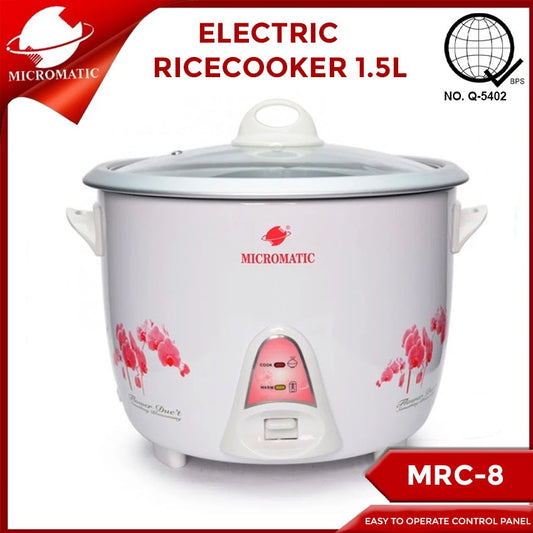 Micromatic MRC-8 Rice Cooker 1.5L Flower Design_White