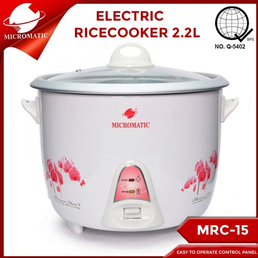 Micromatic MRC-15 Rice Cooker 2.2L 900w Flower Design_White