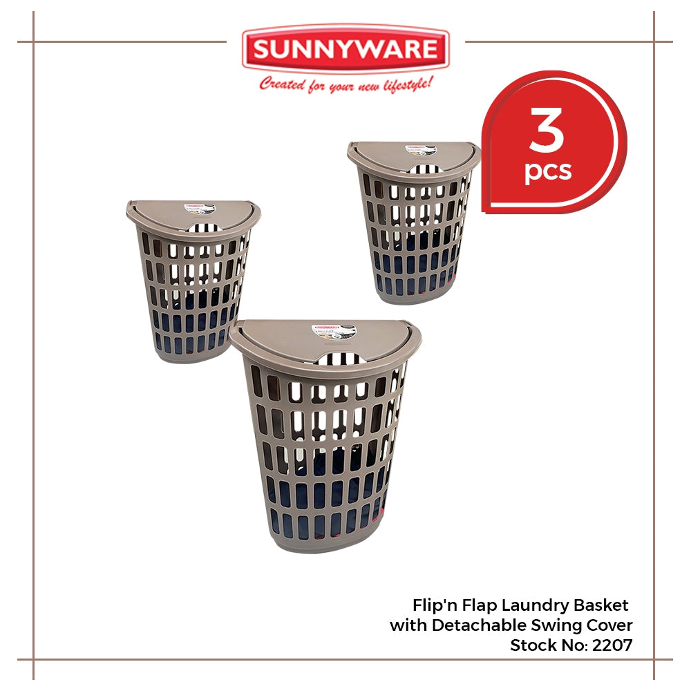 3pcs Flip'n Flap Laundry Basket with Detachable Swing Cover [Sunnyware 2207] | Plasticware | Laundry