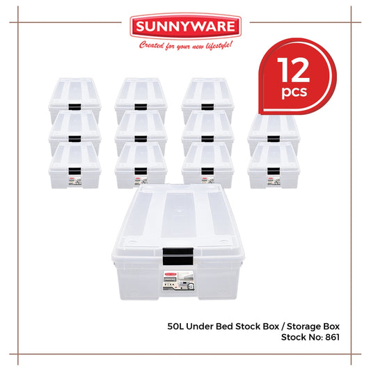 12pcs 50L Under Bed Stock Box / Storage Box [Sunnyware 861] | Plasticware | Storage Box | Stackable