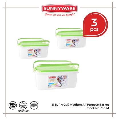 3pcs 5.5L (1.4 Gal) Medium All Purpose Basket [Sunnyware 316-M] | Plasticware | Kitchenware | Basket