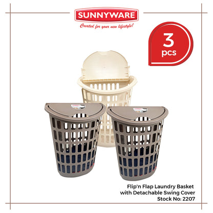 3pcs Flip'n Flap Laundry Basket with Detachable Swing Cover [Sunnyware 2207] | Plasticware | Laundry